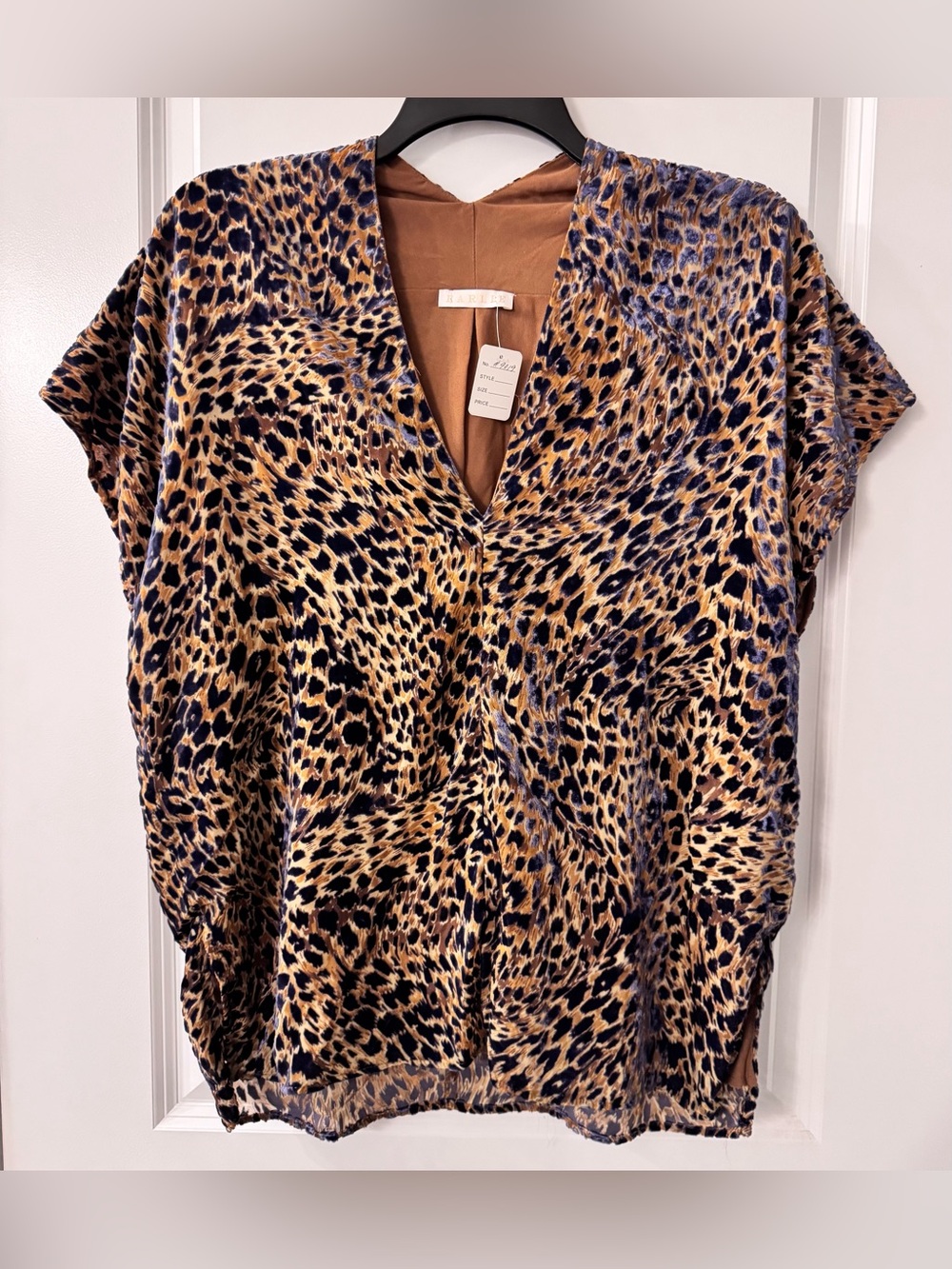 Karlie V-Neck Dolman Cap Sleeve Burnt Out Velvet Leopard Animal Lined Top